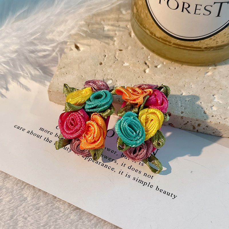 Wholesale Colorful C Shape Flowers Resin Earrings